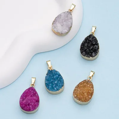 Gold Plated Teardrop Charm Pendant for Necklace Multi Color Water Drop Crystal Cluster Pendant Jewelry Making Supplies