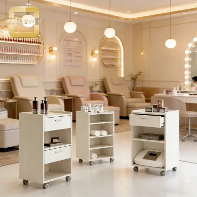 Stylish Nail Art Trolley with Nail Polish Storage Cabinet for Custom Nail Salon Furniture and Manicure Equipment