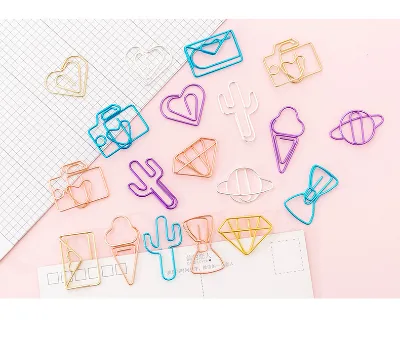 10pcs/set Creative Cute Hollow Out Paper Clip Durable Metal Memo Clip Binder Clips Bookmark Gift for Children Stationery