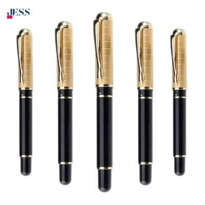 Luxury Premium Black & Gold Metal Roller Pen Custom Logo Personalized Business Gift Gel Pen for Office Signature Souvenir