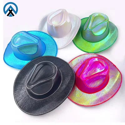 2025 New Colorful LED Light Luminous Hat Adult Cowboy Hat Halloween Christmas Party Cosplay Costume Winter Season Accessory
