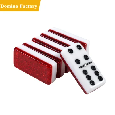Personalized Custom Double 6 Six Red Acrylic Dominoes Set 28 Tile Black Dot With Spinners Oem Logo