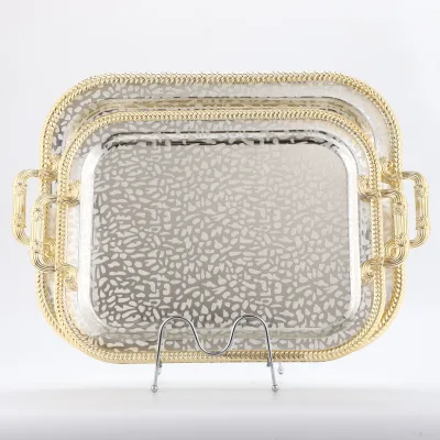 Factory Multi-purpose Vegetable Tray Gold Decorative Flat Bottom Hotel Tray Serving Plate Rectangle Dinner Plate