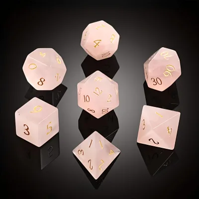 Wholesale Natural Gemstone Rose Quartz Dice Custom DND Dice Stone Polyhedral Dice Set for Gift