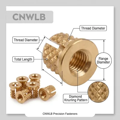 CNWLB M3 M4 M5 M6 Brass Threaded Inserts Slotted Diamond Knurled Press-In Nut for Plastic
