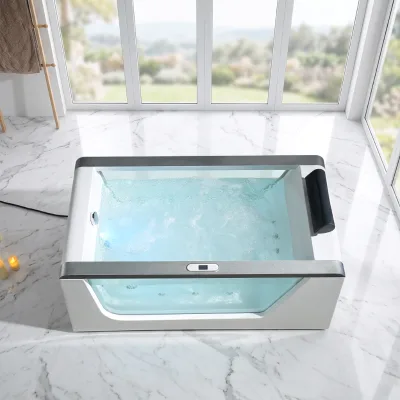 Modern Couple High-end Massage Bathtub with Glass Aluminum Frame, Used for Indoor Bathroom Villas, with Colorful Light&headrest