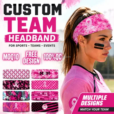 FQ Custom Awareness Headband Gear Branded Charity Merchandise Symbol of Hope pink Ribbon Campaign Women's Health Campaign