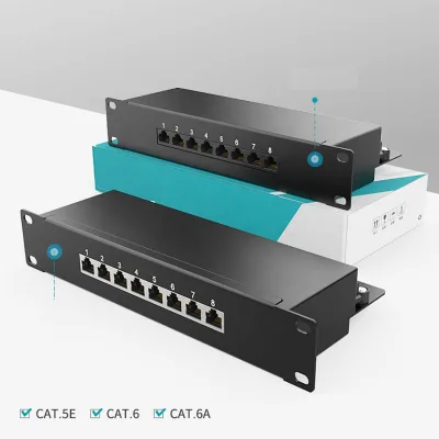 8 Port Mini 10 Inch Wide Rackmount UTP / STP Network Patch Panel With Dust Cover and Cable Management