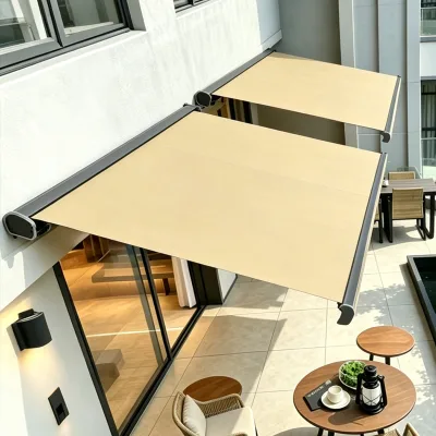 Outdoor Retractable Telescopic Aluminum Alloy Curved Arm Awnings Balcony Courtyard Facade Rain Protection Cassette Awning