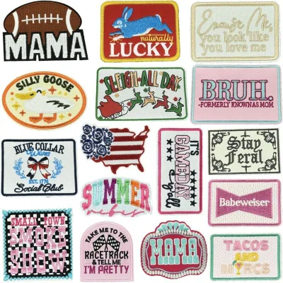 Custom MAMA Badge Embroidery Patch Iron-On Letters Patch for Clothing Garments Premium Embroidered Letters Patch