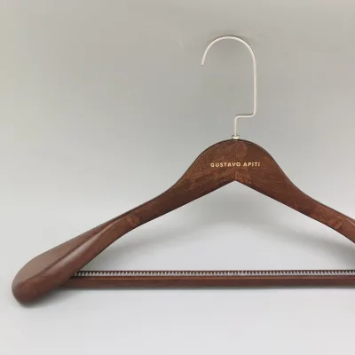 Customized Wooden Coat Hanger Antique Color with Gold logo