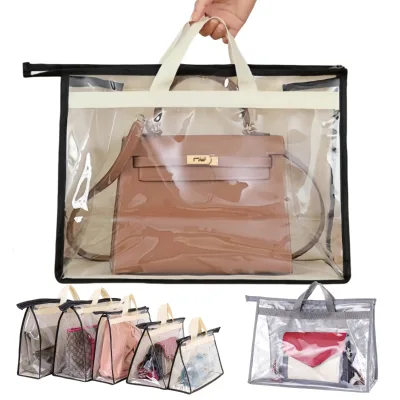 PVC Foldable Handbag Dust Bags Large Capacity Clear Purse Storage Organizer for Closet Zipper Hanging Storage Bag for Handbags