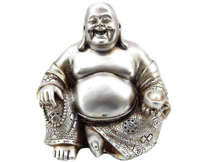 Laughing Buddha Statue Lucky Happy Sitting 6 Inch (Silver Buddha)