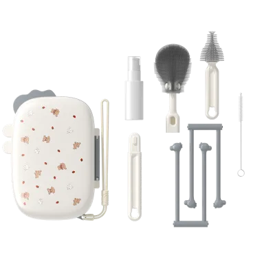 BPA-Free Silicone Baby Bottle Brush Set Heat-Resistant Anti-Mold Includes Straw Nipple Brush for Newborn Hanging Storage