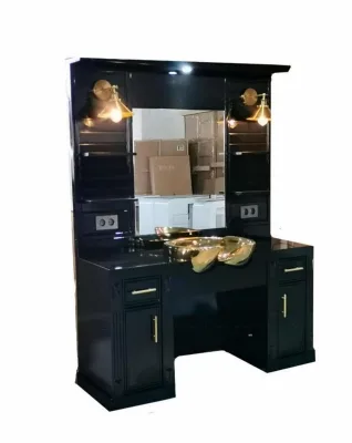 Productos De Barbershop Vintage Barber Styling Stations with Led Lights and Gold Sink