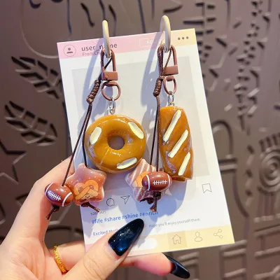 HECION Handmade DIY Beaded Pretzel Bread Keychain Realistic Food Charm Cartoon Pendant Bag Charm Car Keychain Couple Gift