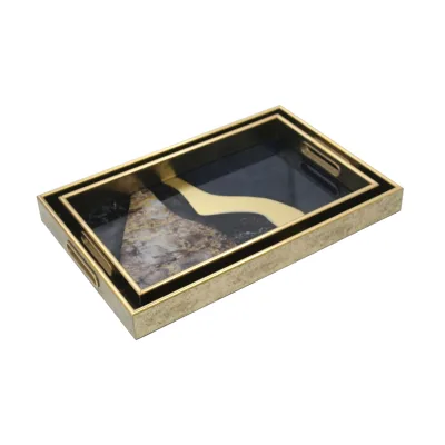 Luxury UV Printed Glass Tray Set, Dali Design Modern Coffee Table Decorative Serving Trays, Factory Customized