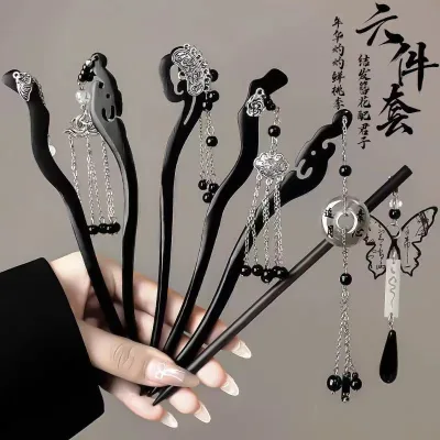 QianJin New Chinese Style Tassel Ebony Hairpin With High-end Feel Niche Chinese Style Headwear Hanfu Accessories Hairpin
