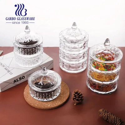 3pcs Glass Candy Jar Set with Lid Multifunctional Glass Candle Jars with Three Layers for Decorative Sweets Sugars Storage Pot