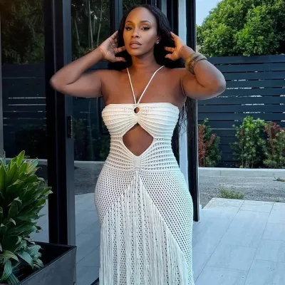Y4925 Hollow Sexy Bikini Waist Drawstring Tassel Knitted Skirt