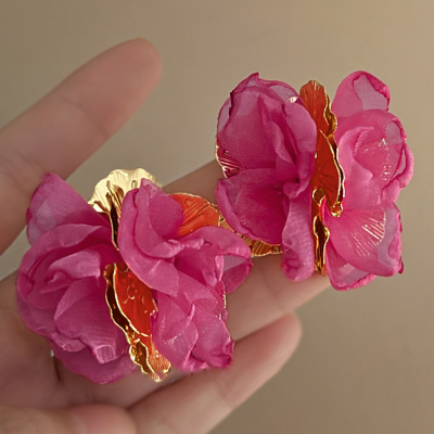 Silver Needle Mesh Flower Earrings Forest Style Praising Design Earrings Summer High End Versatile Earrings Wholesale Girl