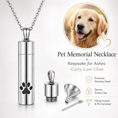 Cremation Urns Jewelry Stainless Steel Paw Cylinder Pendant, Elegant Keepsake Necklace for Pet Loss Memorial Gifts