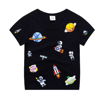 Casual Gift Plain Cartoon Custom Patchwork 100% Cotton Knitted Breathable Eco-Friendly Blank Kids Boys Girls T-Shirt for Summer