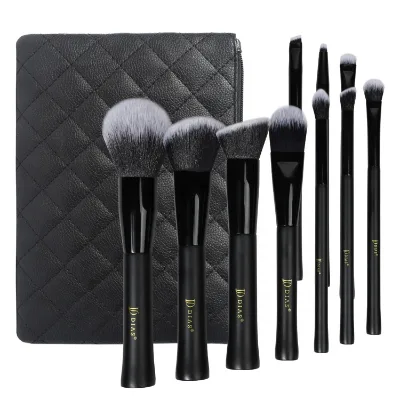 10 Black Synthetic Fiber Eco Friendly Fluffy Womens Personalized Quality Eye Natural Vegan High Quality Makeup Brushes With Bag