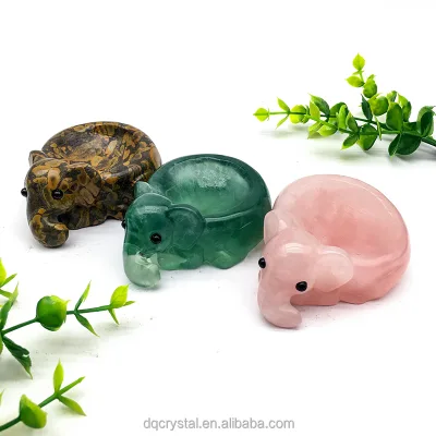 Wholesale Natural Crystal Crafts 80 mm pink Quartz Elephant Shape Bowl Hand Polished Fluorite Bowl for Home Decoration