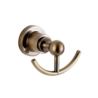 Bathroom Vintage Antique Brass Wall Mounting Coat Robe Hook Classic Brass Double Clothes Hook for Hotel Use