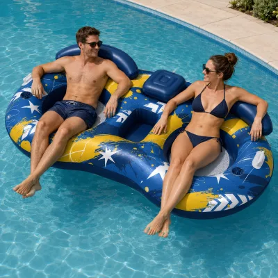 Wholesale PVC Inflatable River Raft for Adults Two Person Double Pool Lounge Float with Mesh Seats Backrests Cup Holders OEM ODM