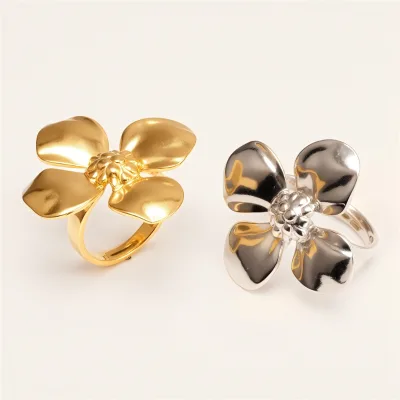 Wholesale of European and American Fashionable Elegant Gold Cross-Border Individual Retro Exaggerated Stainless Steel Flower