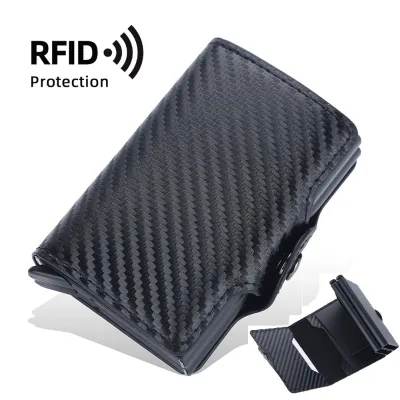 Men's Pop-Up Card Holder Custom Logo Carbon Fiber PU, Anti-RFID Blocking, Large Capacity Double Layer Wallet Card Bag