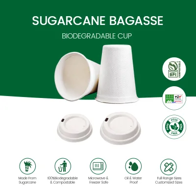 Natural Sugarcane Bagasse Eco-Friendly Compostable Disposable Drink Cups-Party & Camping Use Microwaveable Leakproof