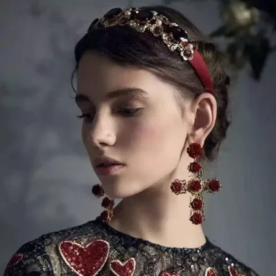 BOYI Vintage Rose Flower Cross Shaped Long Fashion Jewelry Earnail Earrings Wholesale