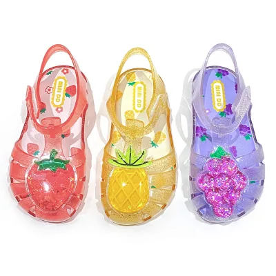 Customization Summer Kids Crystal Fruit Jelly Shoes Outdoor Bling Bling Gladiator Baby Girls Jelly Sandals