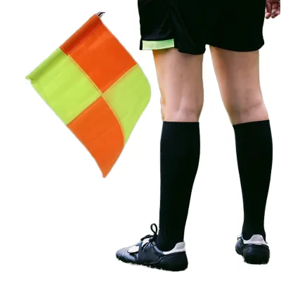 Wholesale Football Soccer Digital Printing Checkered Pattern Custom Linesman Buzzer Referee Flag Nylon Metal Flagpole Made China