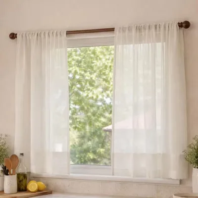 Linen Sheer Curtain Light Filtering Short Curtain Rod Pocket, Grommet Back Tab, Hook Ring Caravan Window Curtain