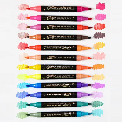 OEM Painting Graffiti Dual Tip Marker Set Glitter Color Fine Tip Flexible Brush Marker Pen