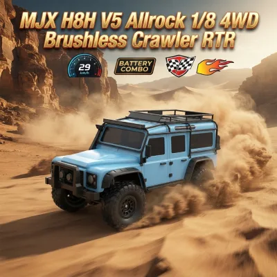 MJX H8H V5 Allrock 1/8 4WD Brushless Crawler RTR 80A FOC 35kg Servo 2 Speed 3S 680mm 132mm 3970 29km/h for RC Off Road