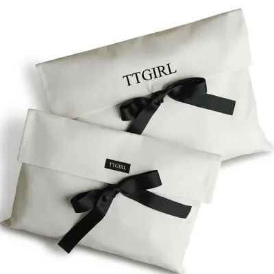 Recyclable White Cotton Linen Organza Envelope Scarf Handbag Packing Bag Custom Logo Printed Cotton Muslin Gift Flap Dust Bag