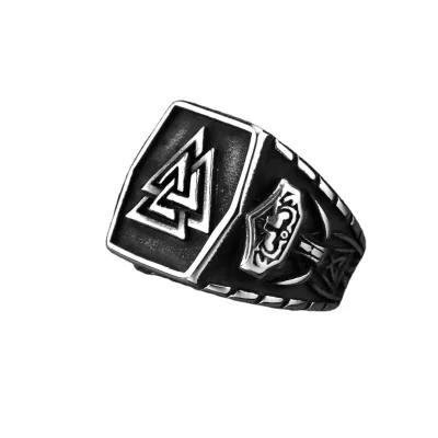 Viking Valknut Nordic Celtic Knot Titanium Steel Men's Ring Viking Rune Ring Mythology Rune Triangle Band Ring Warrior Jewelry
