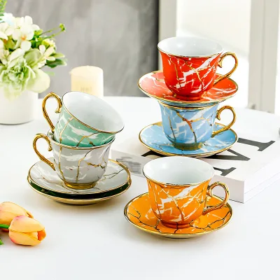 New Style Latte Cup Vintage Water Cup Ceramic Set of Cups and Saucers, Gift for Women