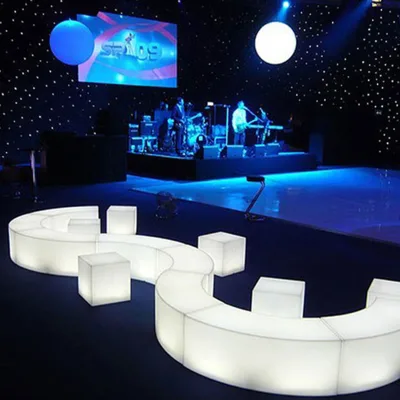 Waterproof Illuminated Led Pub Modern bar Furniture White Plastic Light up Patio Garden Park Curved Outdoor Bench Seating