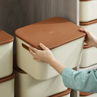 Modern Style Eco-Friendly Unique Design Cream Color Storage Box Simple Organizer Plastic Storage Boxes for Bedroom