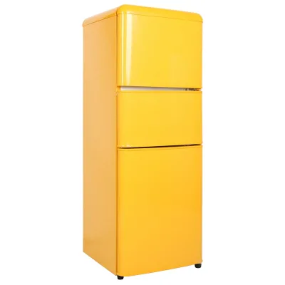 Versatile Retro Style Three-Door Yellow Fridge Spacious Efficient Storage Separate Compartments for Household Hotel Use New