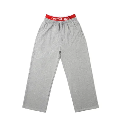 Customized Mens Double Waist Sweatpants Plain Dyed Casual Mid 100% Cotton Oversized Drawstring Closure Long Pants