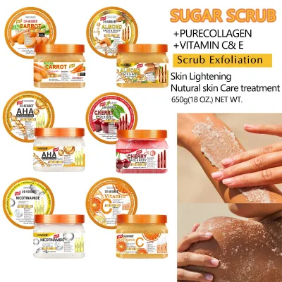 650g Kojic Acid Scrub Vitamin C Infused Body Whitening Bath Salt Exfoliating Lychee Scrub Carrot Brightening Body Scrub