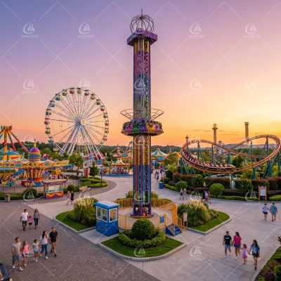Customized Spin Drop Tower 360° Rotation Steel Frame Safety Certified Outdoor Amusement Park Family Rides