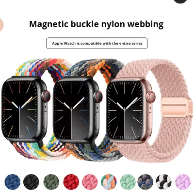 Elastic Braided Band for Apple Watch Strap 44mm 40mm 45mm 46mm 49mm 41mm 38 Magnetic Nylon Strap IWatch Series Ultra 2 Wristband